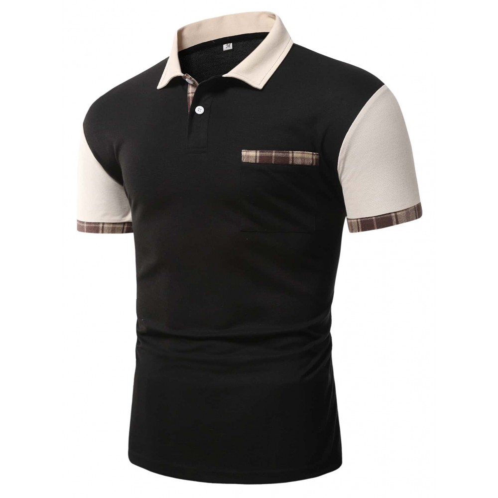 Men Plaid Print Colorblock Polo Shirt