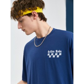 Men Checkered & Letter Graphic Tee